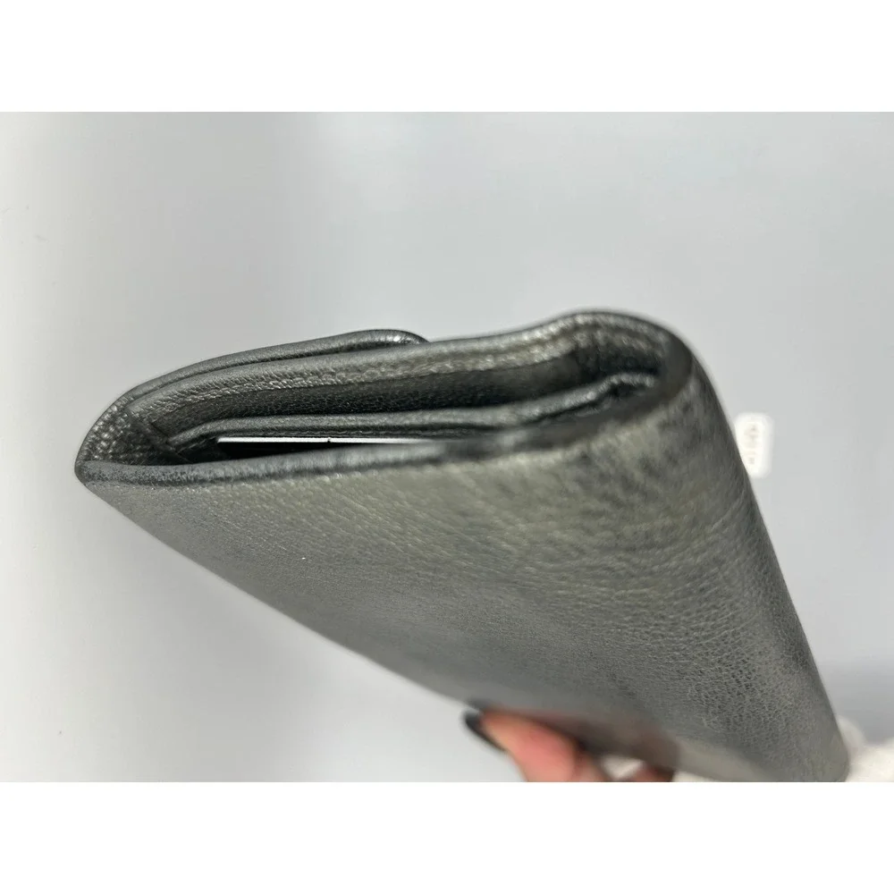 Chanel metallic grey Leather Wallet CC Logo COA card Included#100‎